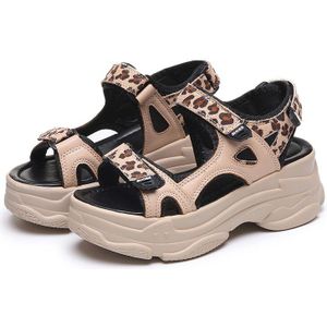 Zomer Vrouwen Sandalen Wig Dikke Zool Leopard Gedrukt Casual Platform Dames Schoenen Klittenband Strand Sandalen Vrouwen Casual Schoenen