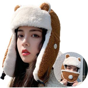 Vrouwen Cartoon Oren Winter Trooper Trapper Hoed Met Gezichtsmasker Fleece Oorklep Cap M89E