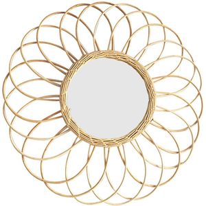 Retro Rotan Dressing Spiegel Ronde Make-Up Spiegel Nordic Rieten Muur Opknoping Spiegel Woonkamer Badkamer Literaire Art Decor