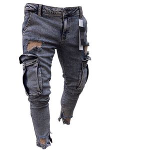 Mode Gewassen Jeans Heren Ripped Skinny Jeans Vernietigd Verzwakte Slim Fit Denim Pocket Potlood Broek Maat S-2xl