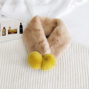 Winter Dubbele Haarbal Pompom Sjaals Vrouwen Faux Konijnenbont Kraag Halswarmer Effen Kleur Soft Thicken Pluche Snood Sjaal