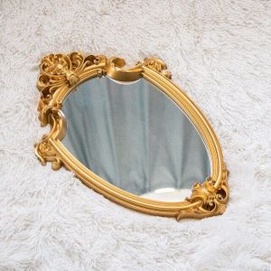 Europese Retro Gold Mirrorportable Vintage Cosmetische Make-Up Spiegel Hand Hold Ovale Display Lade Woondecoratie Accessoires # Een