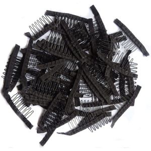 50Pcs-100 Stks/zak Zwart Kant Pruik Clips Staal Tand Polyester Duurzaam Doek Pruik Kammen Voor Haarstukje Caps Pruik accessoires Gereedschap