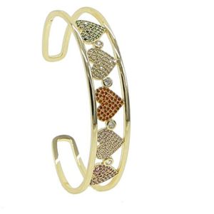 Gouden Kleur Mode Brede Band Open Bangle Armband Voor Vrouwen Verharde Rainbow Cz Hollow Boze Oog Hart Gegraveerd Manchet Armbanden sieraden