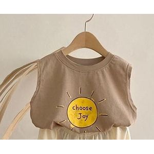 2022 Kid Aankomst T-shirt Peuter Jongens Cartoon Zon Brief Print Mouwloze Tops Baby Meisje Mode Schattige Eenvoudige Katoenen Vest