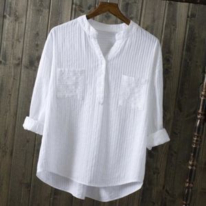 Lente Zomer Vrouwen Witte Shirts Blouses V-hals Met Lange Mouwen Katoen Casual Shirts Tops Vrouwen LY321