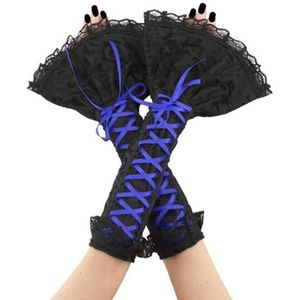 Elegante Bruiloft Arm Warmer Gauntlet Lange Morsmouw Handschoenen Gothic Lace Up Manchet Vingerloze Queen Kostuum Retro Lolita Voor Vrouwen