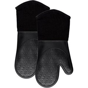 Siliconen Ovenwanten Met Gewatteerde Katoenen Voering-Professionele Hittebestendige Pannenlap Keuken Handschoenen-1 Paar (Zwart)