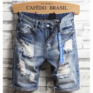 Mannen Gaten Denim Shorts Zomer Licht Blauwe Korte Jeans Goede Mannen Katoen Rechte Jeans Shorts Streetwear Solid Jeans Size36