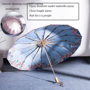 Paraplu Anti Uv Zon Opvouwbare Paraplu Regen Vrouwen Parasol Japan Stijl Titanium Rose Goud 16K Winddicht Vrouwelijke Reizen Paraplu