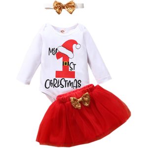 #47 Pasgeboren Baby Meisjes Kerst Cartoon Romper Bodysuit + Strik Tule Rok Set Mode Baby Jongens Meisjes Kleding Комбинезон