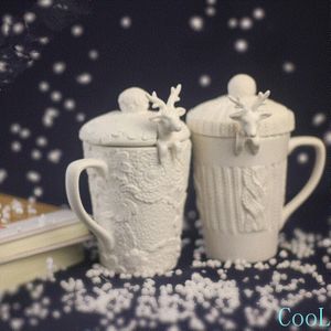 Kant Opluchting Koffie Mokken Met 3D Kerst Herten Lepel En Deksel Keramische Cup Voor Water Thee Koffie Melk Creatieve