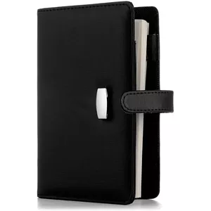Chronoplan 50101 Navulbare agenda/organizer/agenda, map van premium rundernappaleder, formaat A5, 220 x 240 mm, met lipje, ringband, zonder kalender, zwart