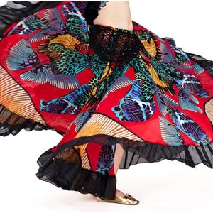 720 Graden Luxe Vlinder Print Vrouwen Buikdans Rok Kant Bohemian Gypsy Vrouwelijke Spaanse Flamenco Rok Dansen Kostuums