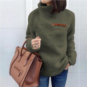 Vrouwen Pluizige Fleece Sweater Trui Winter Casual Coltrui Rits Vrouwelijke Hoodies Losse Warm Soft Solid Vrouwen Tops Jumper