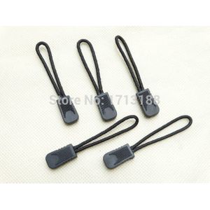 50 Stuks Zwarte Zipper Pulls Cord Touw Eindigt Lock Zip Clip Buckle Voor Kleding/Tassen