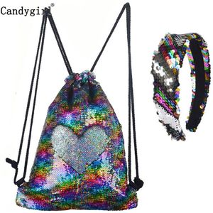 Omkeerbare Sequin Koord Rugzak Multipurpose Glitter Cinch Crossbody Tassen Sling Portemonnee Met Hoofdband