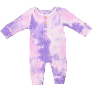 Focusnorm Pasgeboren Baby Meisjes Jongens Tie Dye Rompertjes Lange Mouw Button Knit Jumpsuits Herfst Outfits