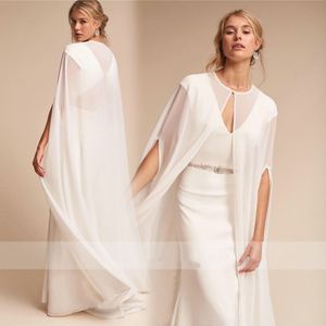 Vrouwen Lange Chiffon Cape Bolero Wit/Ivoor Bruiloft Jas Mantel Bridal Dress Wraps