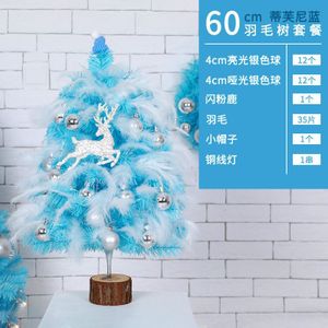 45Cm/60Cm Roze Blauw Kerstboom Pakket Mini Kerstboom Veer Meisje Diy Kerstcadeau Kerstversiering voor Thuis