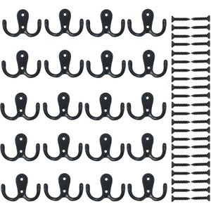 20 20 Stukken Muur Kapstokken Dubbele Prong Robe Haak Rustieke Haken Retro Doek Hanger Kleerhanger Muur Gemonteerde Haak met 44