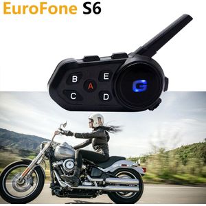 1Pc Eurofone S6 Motorfiets Bluetooth V5.1 Intercom Waterdichte Helm Headsets 6 Rijders Auriculares1200M Praten Fm Radio