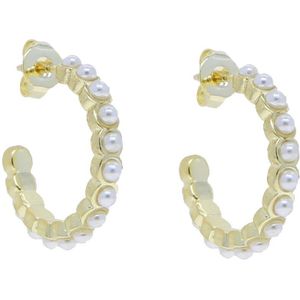 Delicate Witte Verse Parel Kralen Hoop Earring Voor Vrouwen Girl Gold Kleur Trendy Wedding Sieraden