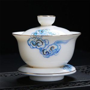 140Ml Hand Geschilderd Witte Keramische Porselein Gaiwan Chinese Teaset Handgemaakte Theewaar Terrine Sancai Tea Cup Pu'er Ketel