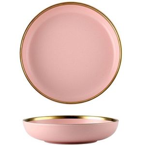 Roze Keramische Servies Goud Inlay Nordic Woondecoratie Porselein Diner Plaat Soepkom Cup Keuken Restaurant Gebruiksvoorwerpen