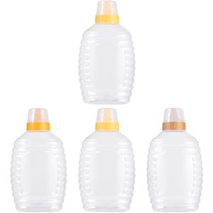 4 Stuks Transparant Plastic Honing Fles Voedsel Verpakking Fles Honing Pot Met Deksel Honing Fles Jam Container Voor Thuis (1000G Capaci