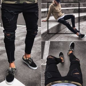 Mannen jeans zwart gat elastische rits herenkleding broekpak trendy in Europa en de Verenigde Staten plus size
