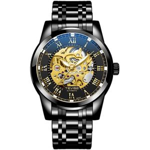 Tevise Horloges Roestvrij Staal Waterdicht Heren Skeleton Horloges Top Luxe Transparante Mechanische Sport Mannelijke Horloges
