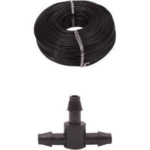 50M 4/7 Slang + 25 Stuks Tee Connector Tuin Irrigatiesysteem Accessoires Zwart Dragen 1/4 ""Slang Drenken Pijp tuin Gazon Sprinkler