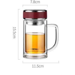 Double Wall Tea Cup Hittebestendig Mok Borosilicaatglas Infuser Cups Met Thee Filter Handvat 300Ml
