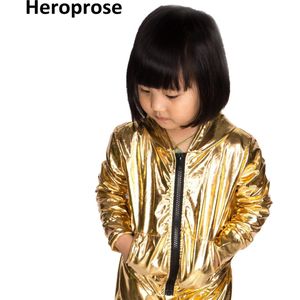 Lente Herfst Kids Gold bomberjack Stage Prestaties Slijtage paillette feminina casaco Hiphop dance jas