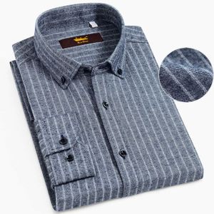 Mannen Lange Mouw Button Down Geborsteld Gestreepte Shirts Casual Standaard-Fit Comfortabele Zachte 100% Katoen Dikke Tops Shirt