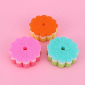 5Pcs Bloemvormige Willekeurige Kleur Multifunctionele Spons Brush Cleaner Afwas Keuken Badkamer Schoonmaken Tool