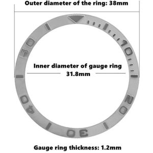 38Mm Keramische Ring Mond Keramische Schaal Ring Zilver Zwart Horloge Accessoires Waterdichte Hoes 38*31.8*1.2Mm unisex