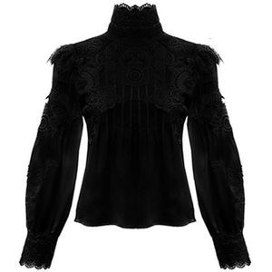 Twotwinstyle Mesh Kant Patchwork Overhemd Vrouwelijke Stand Kraag Lantaarn Mouwen Vrouw Blouses Herfst Koreaanse Mode Kleding