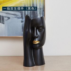 [Hht] Nordic Minimalistische Portret Vazen Hars Sculptuur Zwart Menselijk Hoofd Vaas Pot Bureau Bloemstuk Woondecoratie
