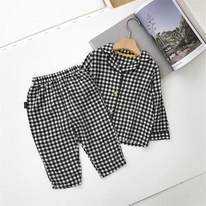 Baby Jongens Kleding Set Lente Herfst Zwart En Wit Plaid Pyjama Pak Katoen Homewear Kids Living Kleding Twee-delige Set