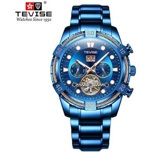 Mode Mannen Tevise Top Lichtgevende Zwarte Goud Sport Polshorloge Zelf Wind Automatische Mechanische Kalender Roestvrij Stalen Horloge