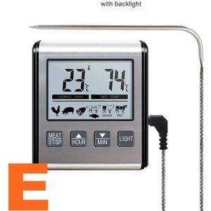 Digitale Bbq Koken Oven Thermometer Vlees Keuken Voedsel Temperatuur Meter Voor Grill Timer Functie Met Rvs Probe