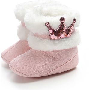 Winter Warm Pasgeboren Baby Meisjes Snowboots Prinses Sequin Crown Cashmere Pluche Wieg Schoenen Peuter Baby Kids Soft Harige Laarzen