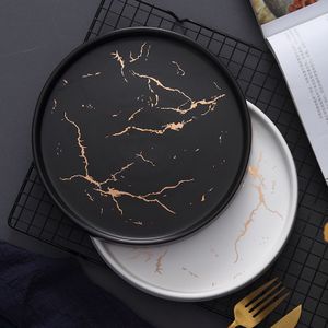 20Cm Goud Zwart Wit Marmer Keramische Plaat Porselein Servies Set Keuken Tafel Europese Stijl Decoratie Dessert Steak Plaat