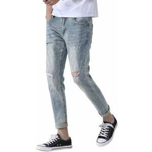 Mannen Mode Vintage Ripped Jeans Super Skinny Slim Fit Rits Denim Broek Vernietigd Verzwakte Broek Cartoon Gothic Stijl Broek
