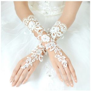 Modieuze Elegante De Bruid Trouwjurk Handschoenen Luxe Diamant Knipsel Kanten Witte Handschoenen Vingerloze Handschoenen Bruiloft Accessoires