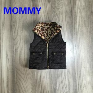 Girlymax Herfst/Winter Baby Meisjes Mama Volwassen Zwarte Luipaard Cheetah Omkeerbaar Vest Katoen Kinderen Kleding Mouwloze Boutique
