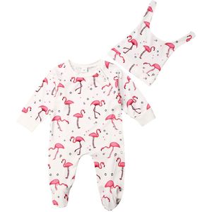Baby Baby Meisje Jongens Voetenzak Romper Hoed 2 Stuks Animal Print Lange Mouw Jumpsuits Herfst Winter Warm Outfits Kleding