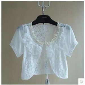 Vrouwen Bridal Jacket Kralen Bolero Bolero Kant Wedding Zomer Jas Elegante Cape Mantel Wrap Korte Mouw Sjaal Kant